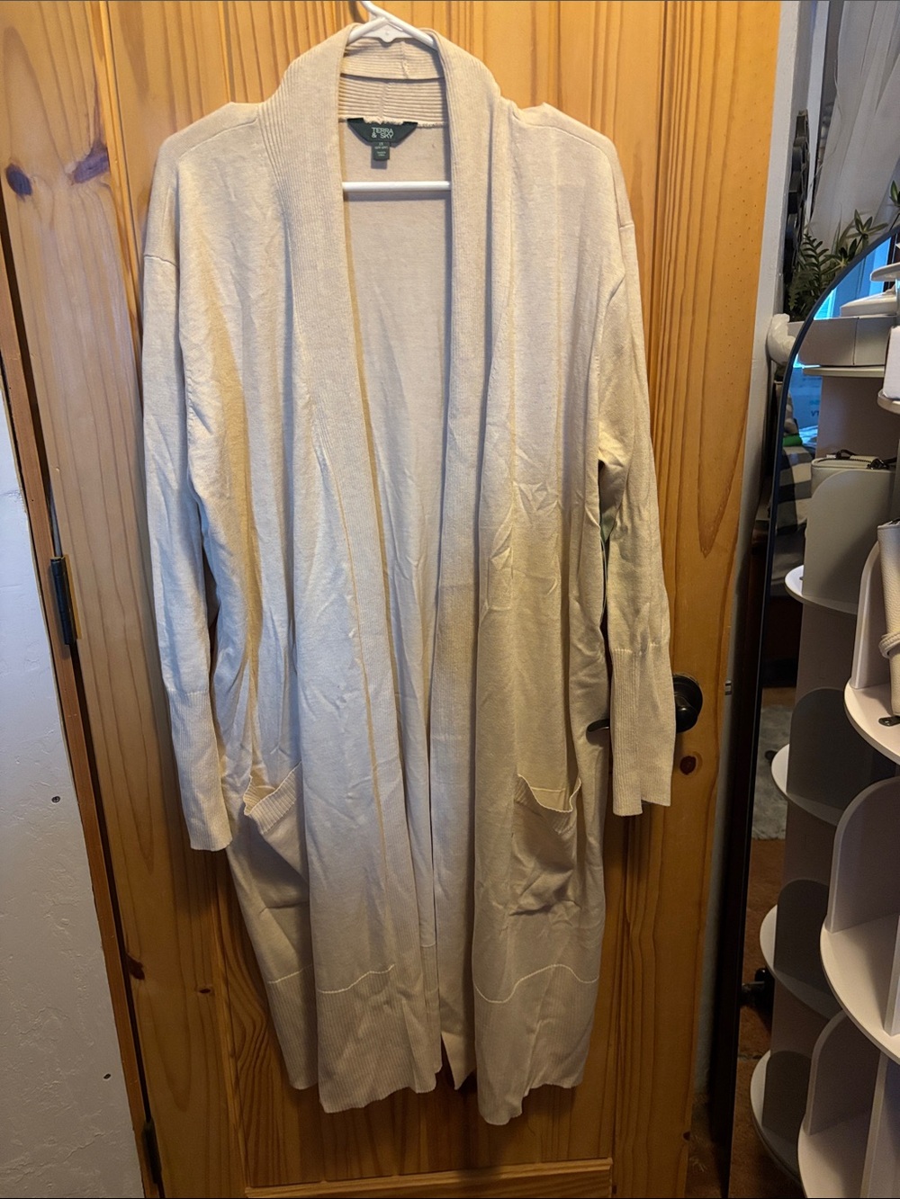 Terra and sky Cream and one dark grey Open-Front Long Cardigan